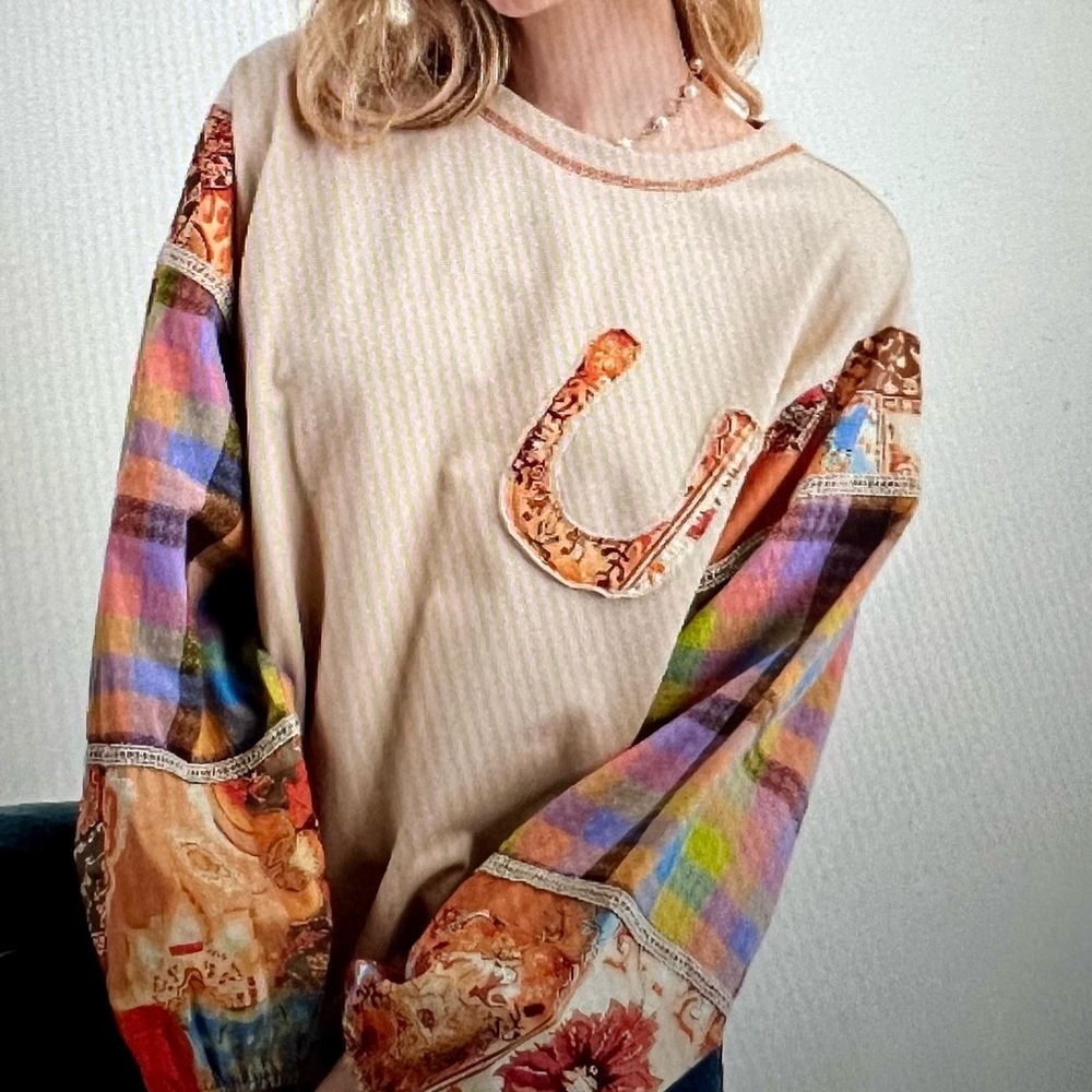 Easel Cream and Multicolor Patchwork Tunic - Picture 2 of 7